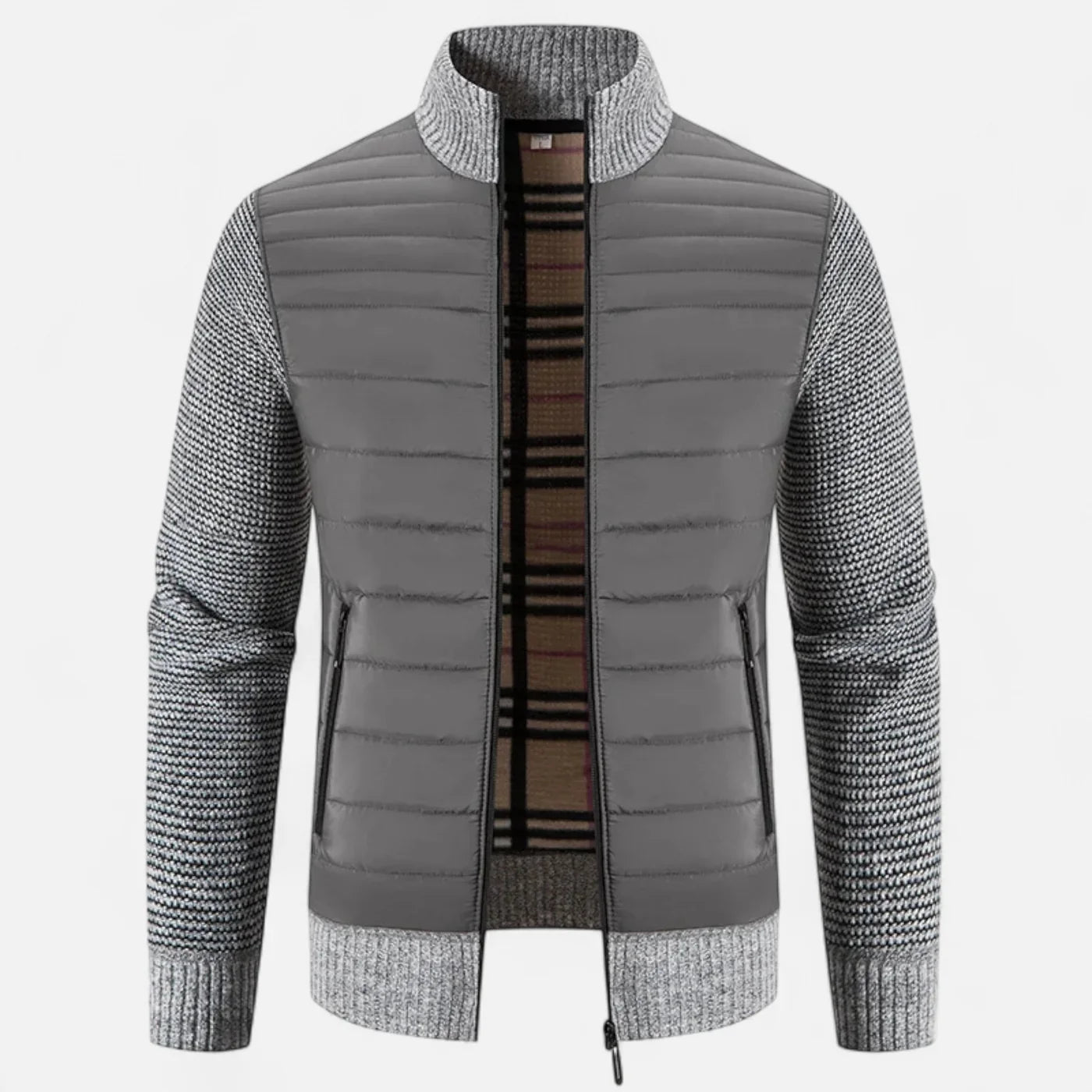 Veste bimatière pour homme à col montant