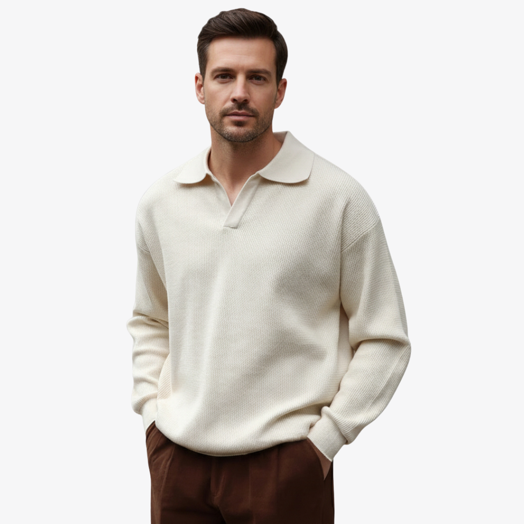 Pull col polo en maille texturée pour homme